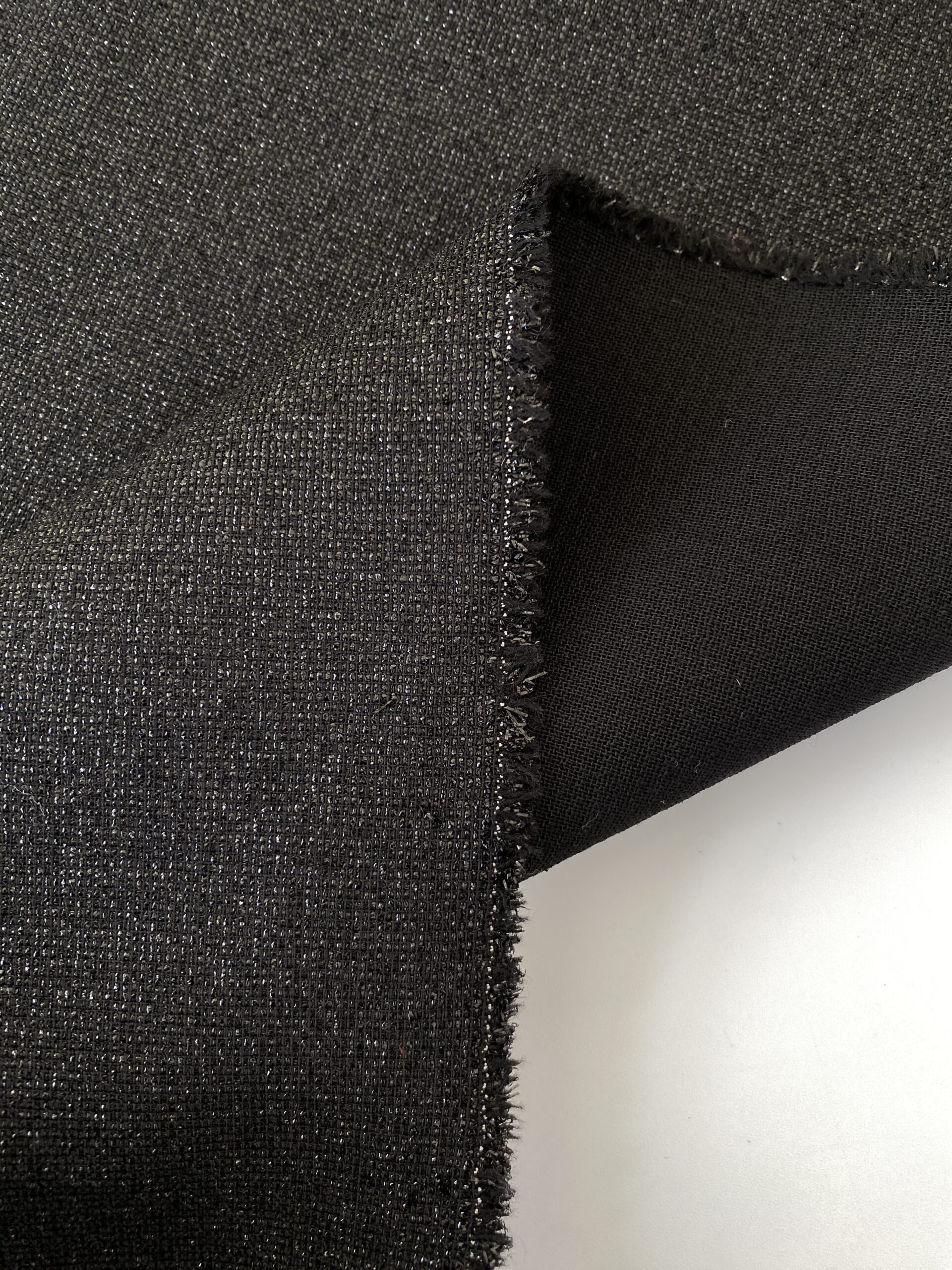 Designer deadstock black tinsel wool Simply Fabrics