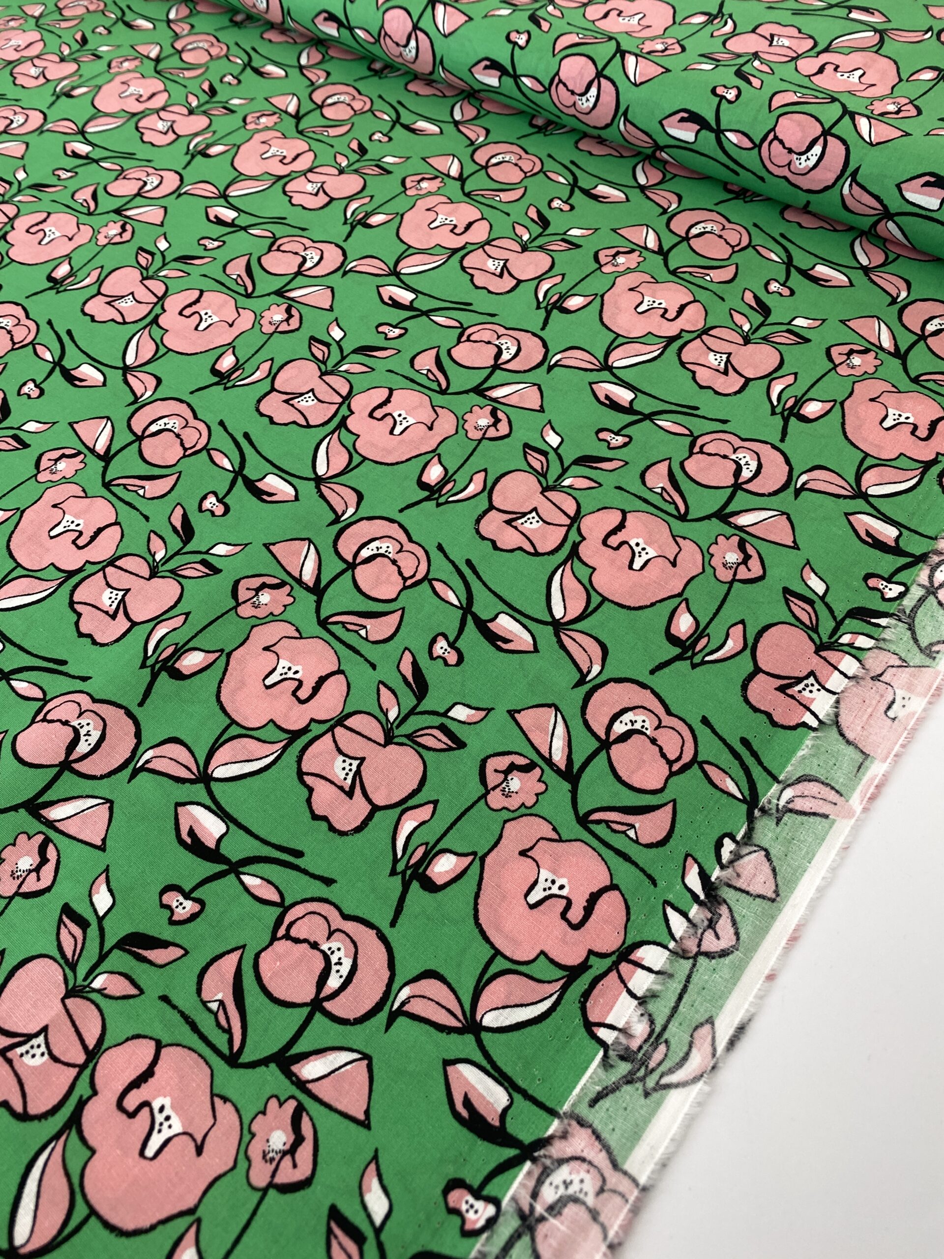 Bay floral cotton poplin pink/green Simply Fabrics