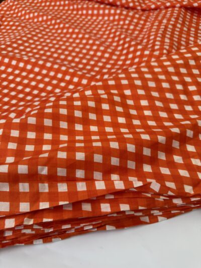 Hand printed 10mm cotton vichy - orange - Image 2